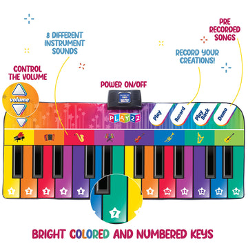 Play22 6 Ft. Floor Piano Mat For Toddlers - Giant Piano Playmat, 24 Keys, 8 Musical Instruments, Adjustable Vol, Built In Songs, Record & Playback - Best Musical Toy Gift For Boys & Girls Ages 3-10