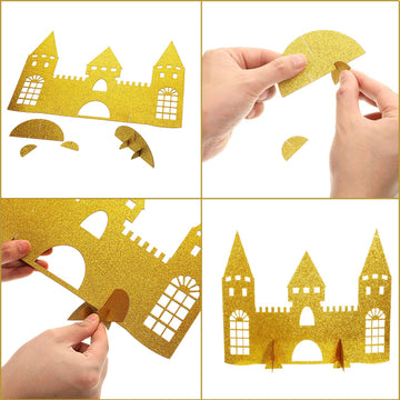 Gejoy 4 Pieces Castle Table Centerpiece Glitter Princess Theme Castle Centerpiece For Birthday Baby Shower Princess Party Table Decorations