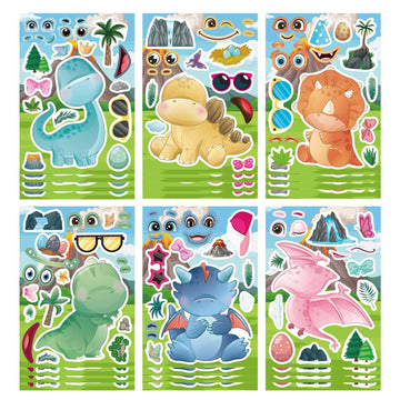 24 Sheets Cute Dinosaur Stickers For Kids Toddler Make-A-Face Stickers Make Your Own Dinosaur Stickers Dinosaur Birthday Party F