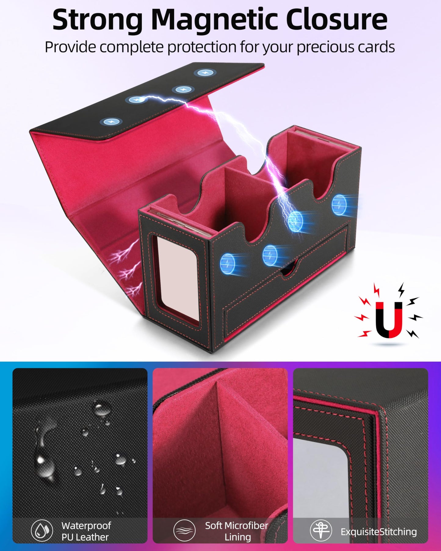 MTG Deck Box, MTG Commander Card Deck Box with Commander Display, Fits 320+ Single Sleeved, Double Card Storage Box with Dice Tr