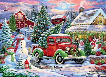 Crown Point Graphics Christmas At The Farm 1000 Piece Jigsaw Puzzle, Soft Touch Design, Made In Usa