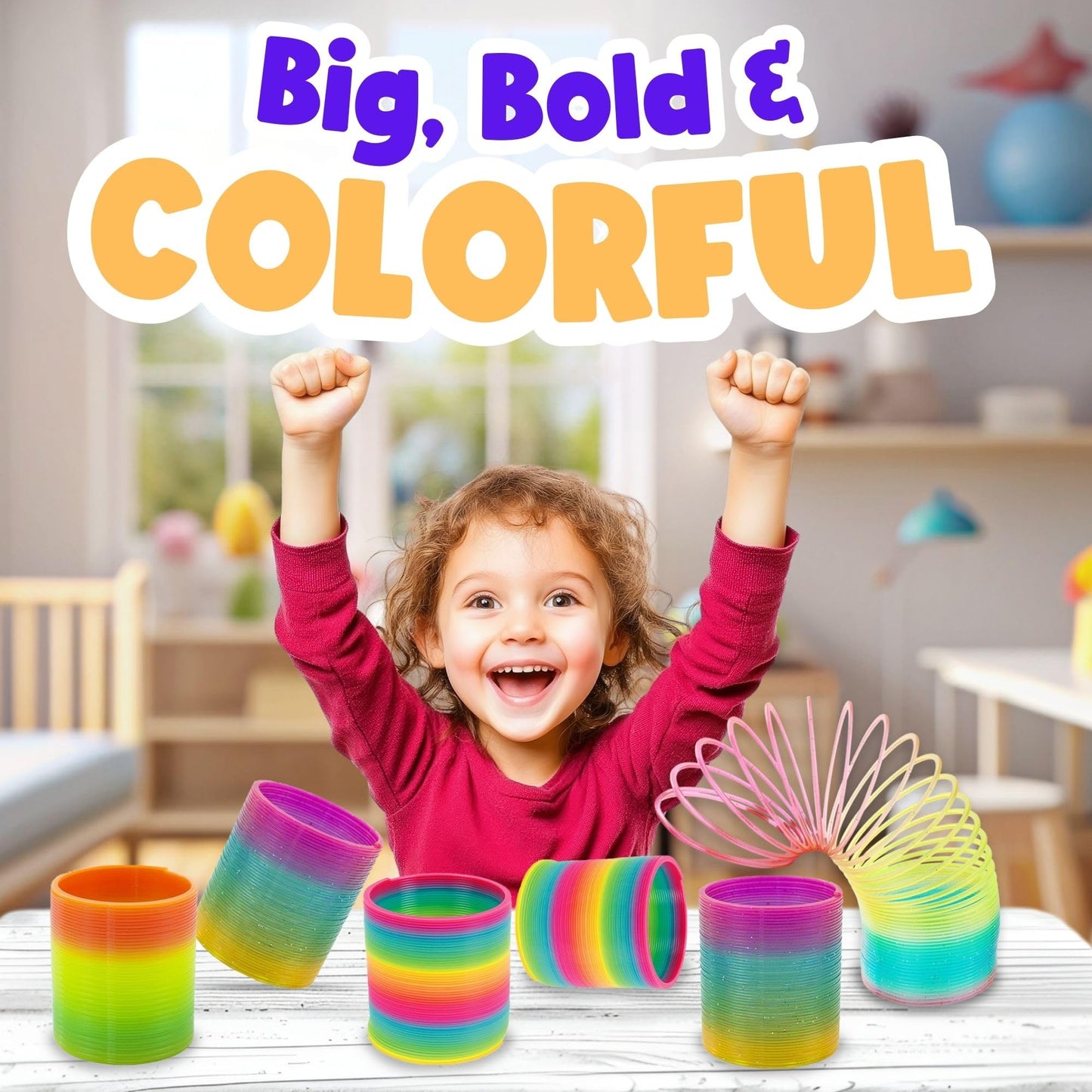 Liberty Imports 6 Pack: Large Magic Rainbow Coil Springs - 4 Classic Plastic Neon Plastic Walking Spring Toy, Bulk Kids Novelty