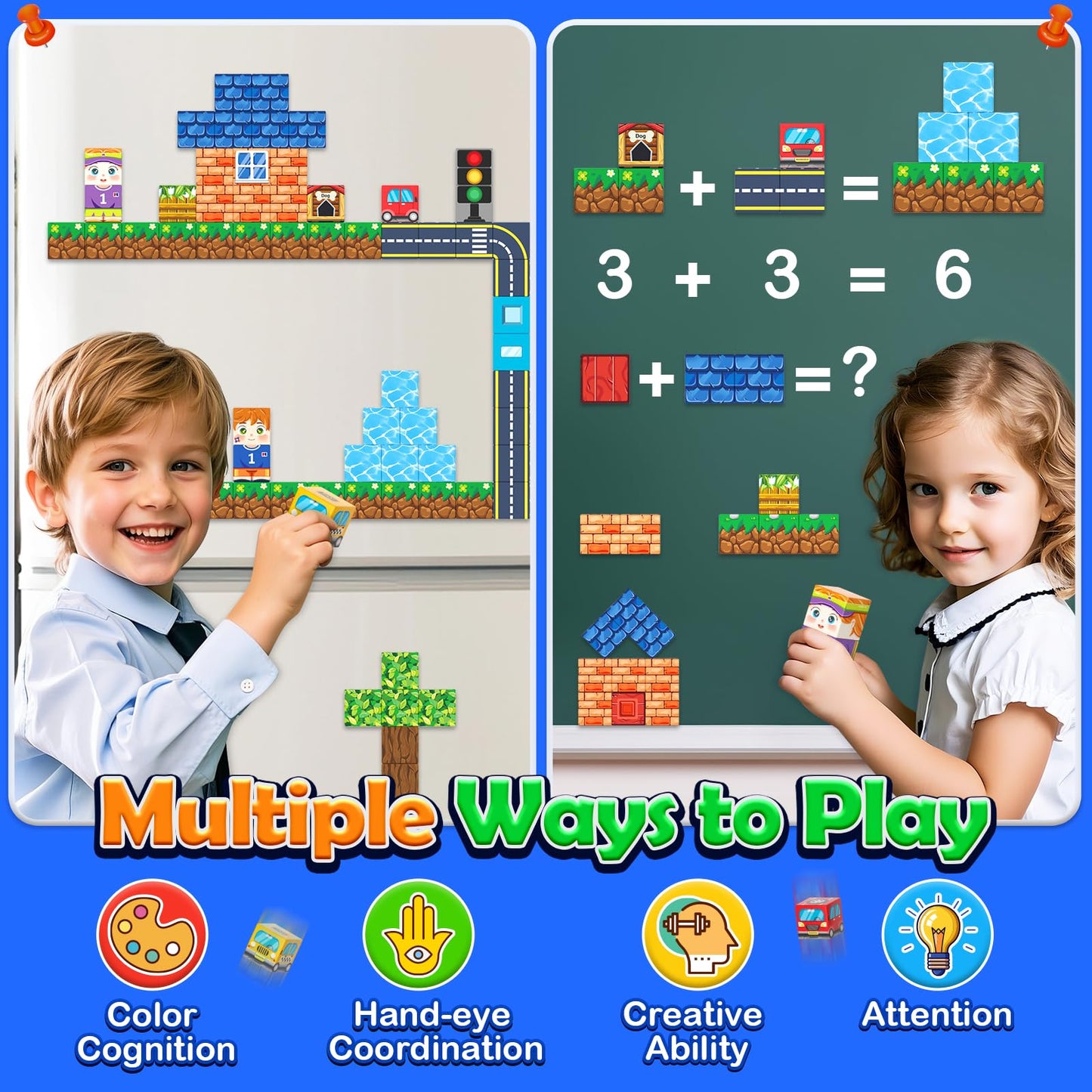 100PCS Magnetic Blocks - Build Mine Magnet World Road Set, Magnet Building Blocks Toddler Toys Creative Kids Games, STEM Sensory