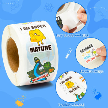 Beyumi Natural Sciences Roll Stickers - 1000Pcs Biology Experiment Stickers In 2 Rolls Waterproof Vinyl Laboratory Decals For Laptop Bottle Notebook Luggage Computer Classroom Decor For Kids Students