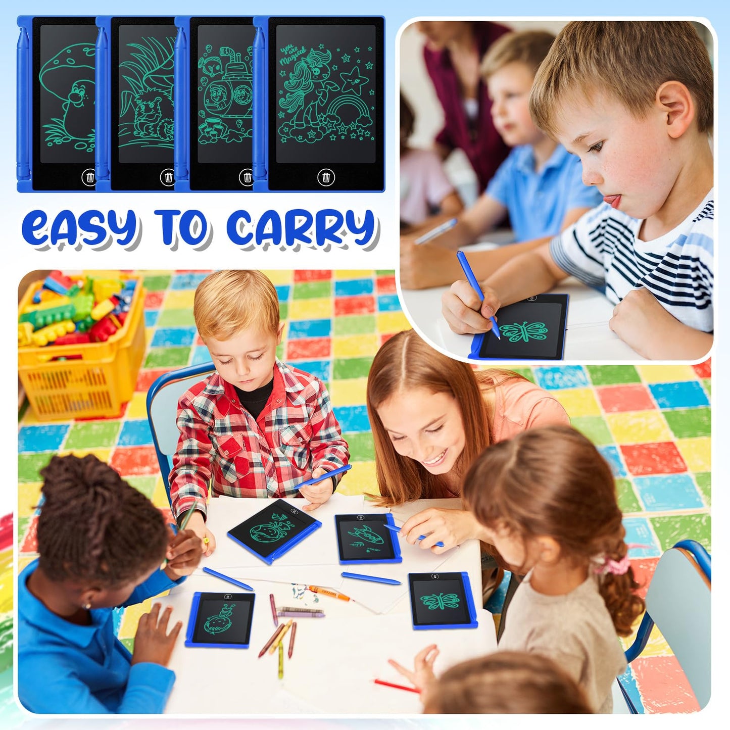 Zhehao Mini LCD Writing Tablet, 4.5 Inch Blue Erasable Drawing Pad, 32 Pcs Educational Toy for Boys & Girls, Birthday Gift