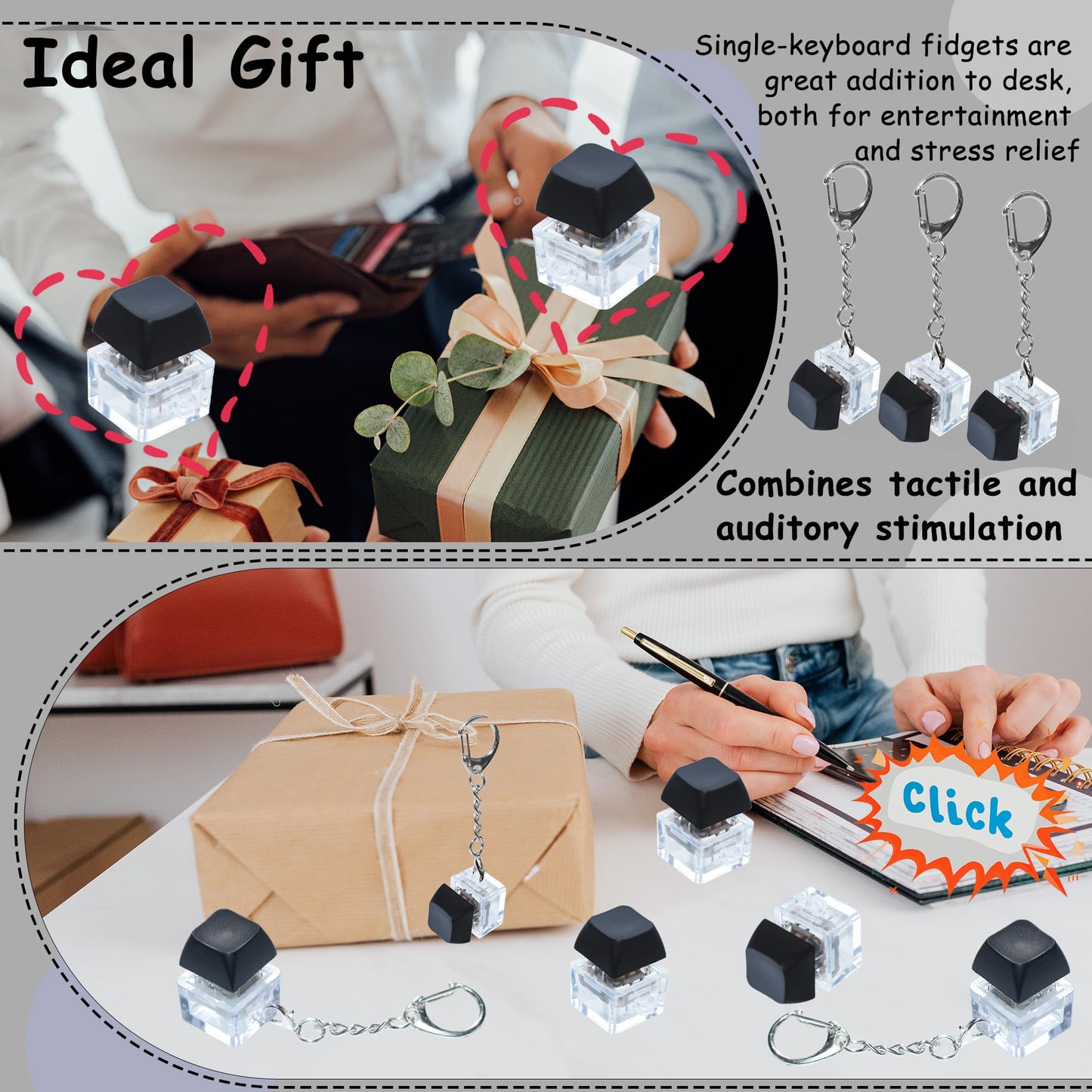 6 Pack Keyboard Fidget Toy  Keyboard Fidget Keychain Keyboard Decompression Button Finger Clicker Toys  Button Stress Relief Fidget Gifts for mature-themed to Relief Stress (Black)