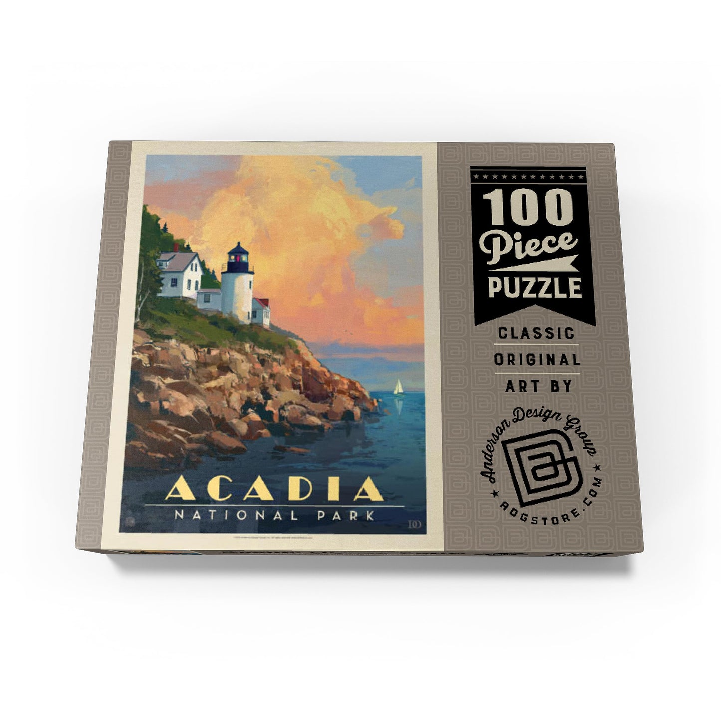 MyPuzzle Acadia National Park: Lighthouse  Vintage Poster - enhanced 100 Piece Jigsaw Puzzle for mature-themeds