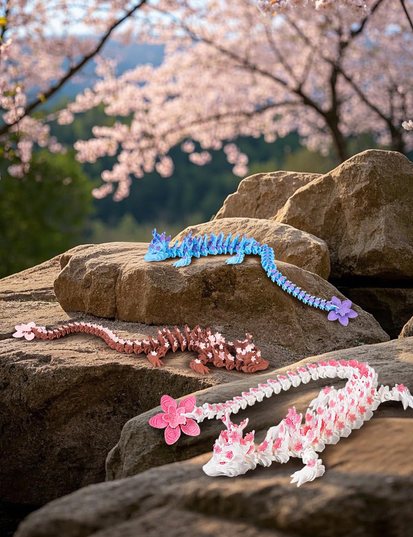 zhancydeal 3D Printed Cherry Blossom Crystal Dragons (Purple Blue)