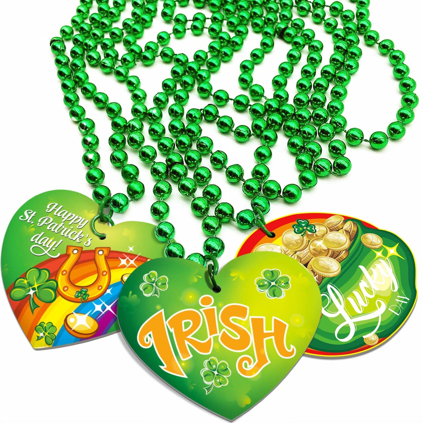 16pcs St. Patrick's Day Necklace bead Shamrock Bead Pendant Necklace for Party Costume Accessories Mardi Gras Party Decor