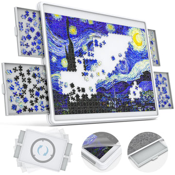 1500 Piece Rotating Puzzle Board 4 Drawers And Cover, 35'X28' Double Sided Felt Mat Portable Jigsaw Puzzle Table With Lazy Susan Spinning For Adults And Kids