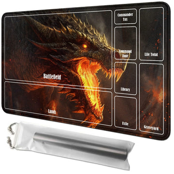 RWUTYTIUL Flame Dragon Card Playmat - 24 X 14 Inch with Tube Bag, Commander Deck Board MTG RPG CCG TCG Card Game Playing Desk Ma