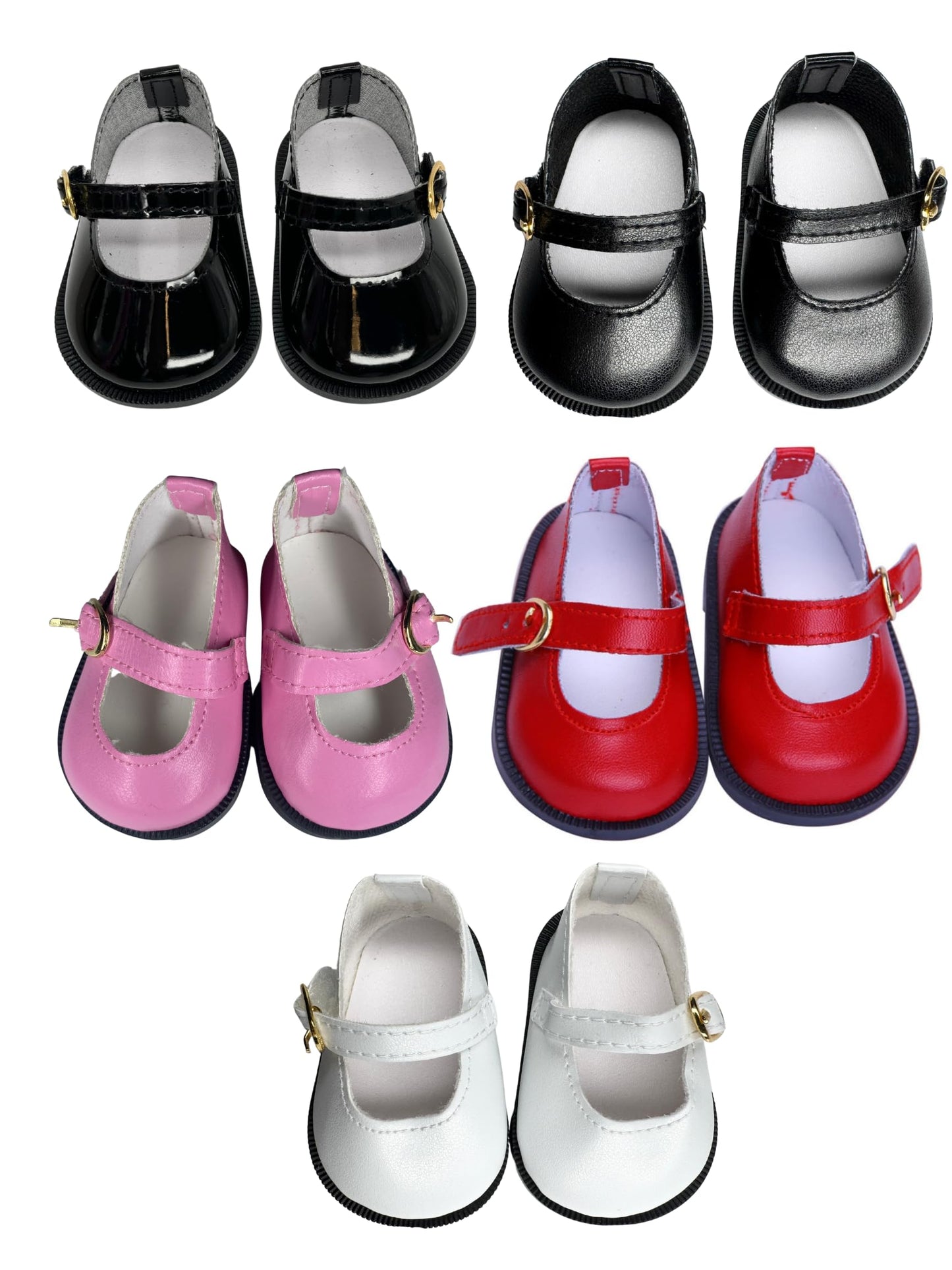 18'' American Doll Shoes- Mary Jane Matte Black, Red, White, Pink, Shiny Black Shoe (18'' Doll, Shiny Black-NEW)