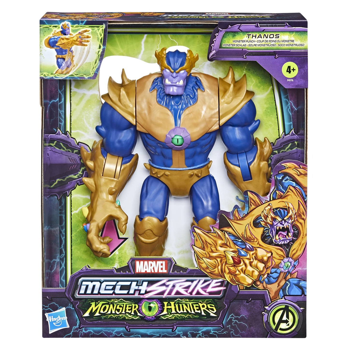 Marvel Avengers Mech Strike Thanos Action Figure, 9-Inch Deluxe Toy, Multicolored, for Kids Ages 4 and Up, Model MARVEL-F4376