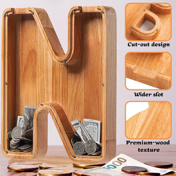Sulevalt 12 Extra Large Wooden Letter Piggy Banks - Piggy Banks for Boys Girls Kids  Alphabet Money Banks with Initial N - Coin Banknote Bank Birthday/Christmas for Kids