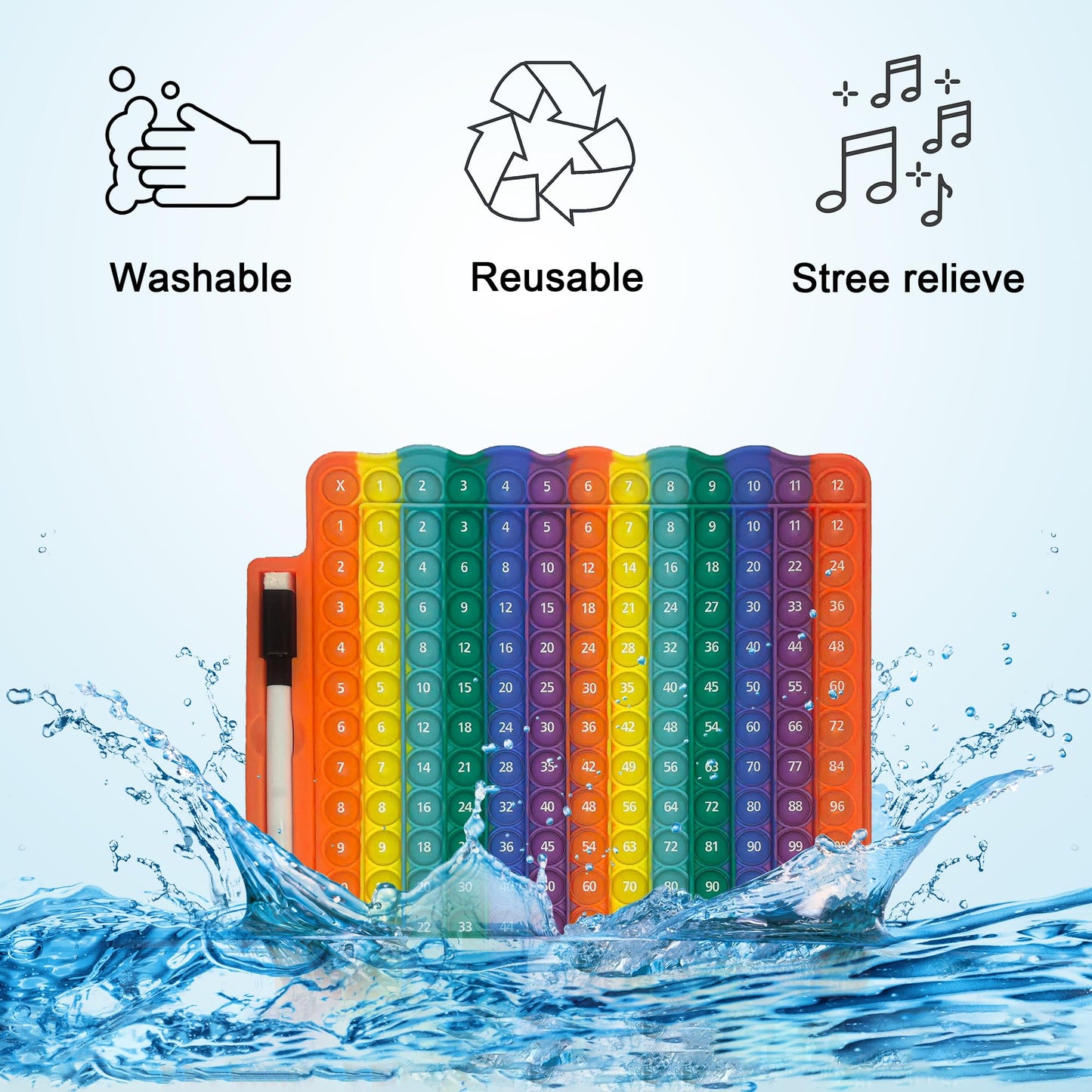 Proweber Multiplication Chart Pop Fidget Toy with Stress-Relieving Poppers Math Game Board for Kids Early Education Family Learning Tool to Master Times Tables & Arithmetic Skills (Rainbow 12X12)