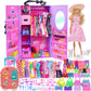 K.T. Fancy 83 Pcs Dolls & Accessories With Doll Closet Wardrobe For 11.5 Inch Doll Dress Up Set Including Wardrobe Shoes, Wallet, Dress Hangers, Brush, Necklace, Pet And Other Accessories