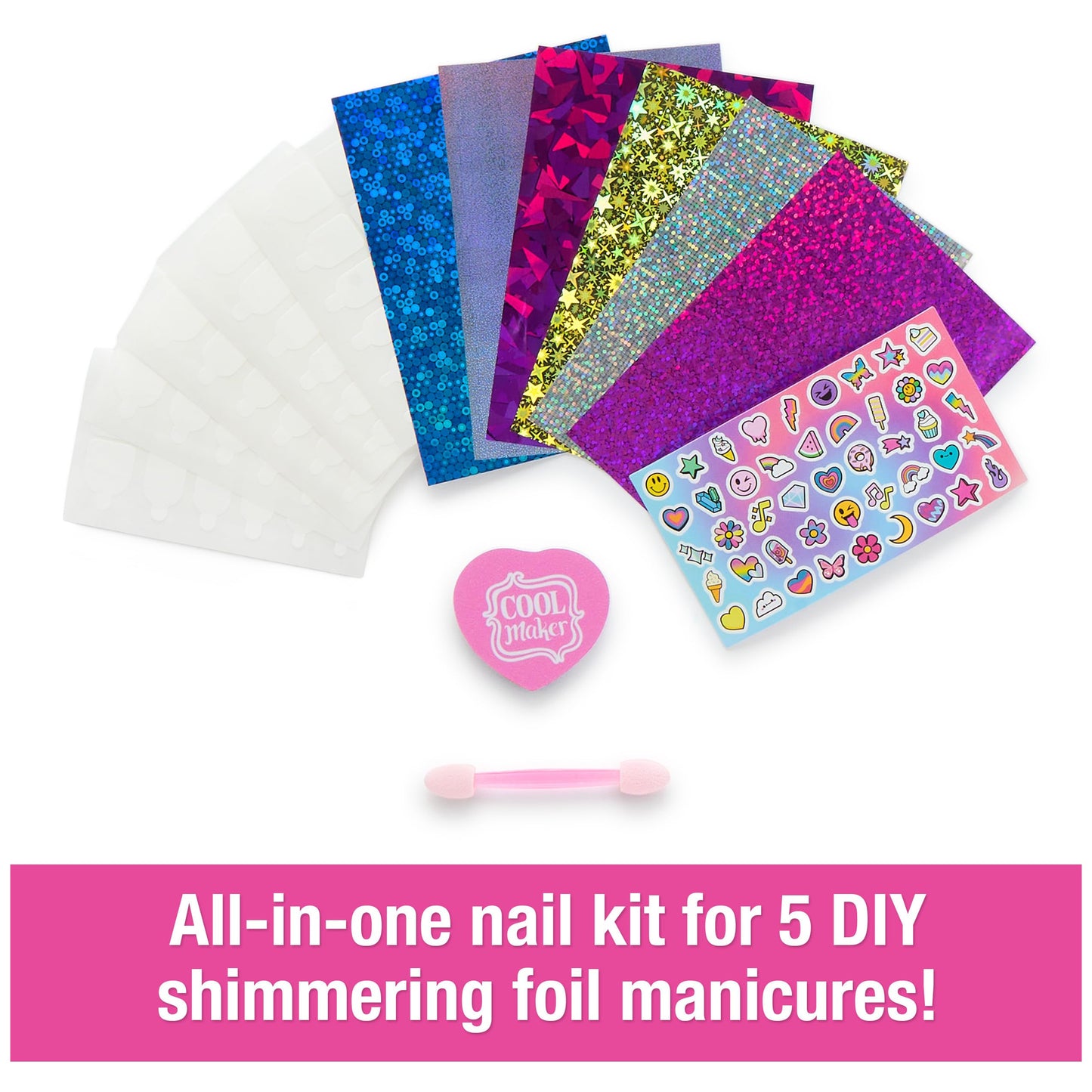 Cool Maker, GO Glam Foil Nails Kit with 6 Sheets of Shimmer Foil & Nail Stickers for 5 DIY Manicures, Arts and Crafts Kids Toys