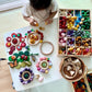 Large Set Full Rainbow Color Style Wooden Loose Parts Sensory Play Toys, Rainbow Mandala Loose Parts 7 Shapes, 27 Colors, Rainbo