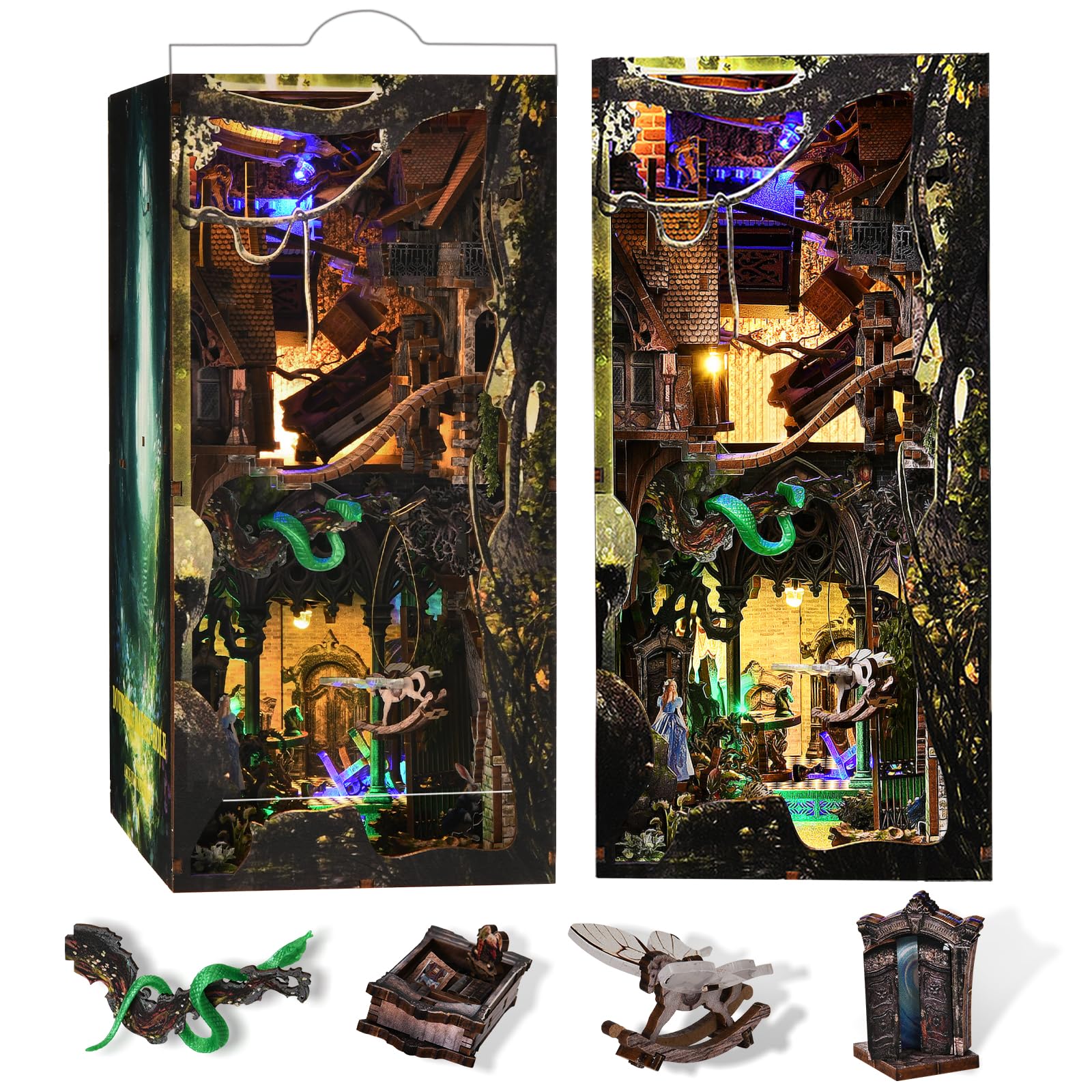 Minicity Diy Book Nook Kit, Diy Miniature Dollhouse With Lights For Adults And Teens (Down The Rabbit-Hole Alice In Wonderland)