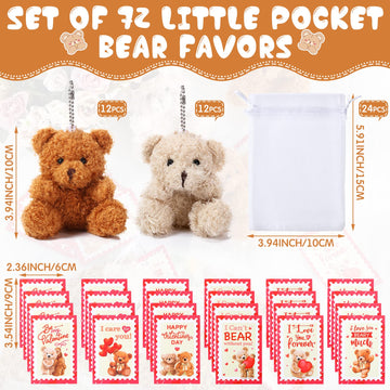 Deekin Set Of 24 Valentine'S Day Mini Plush Bears With Greeting Cards And Organza Bags For Valentines Day Gifts Stuffed Little P