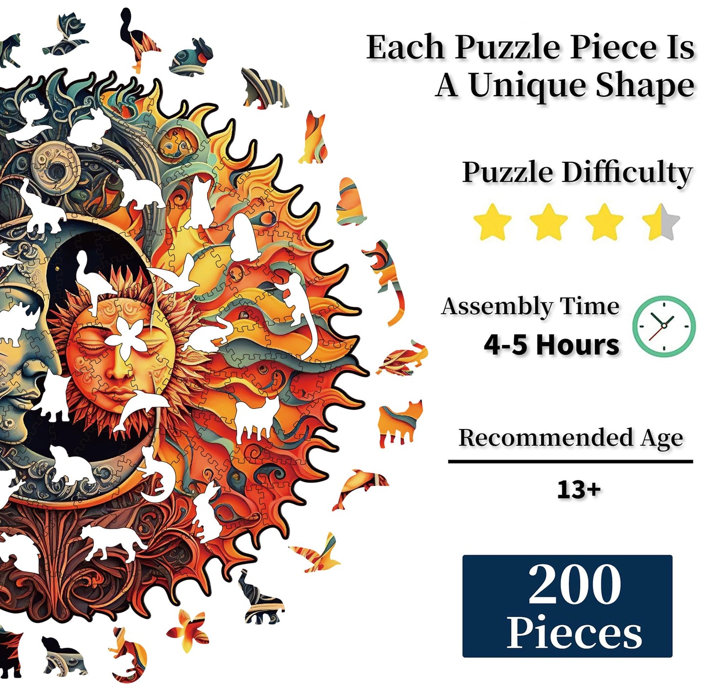 Wooden Puzzles For Adults, 200 Pieces Wood Puzzles, Irregular Animal Shaped Unique Wooden Jigsaw Puzzles, Creative Ghristmas Gift For Teenagers And Adults