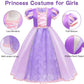 G.C Girls Princess Dress Costume with Wig Toddler Princess Dress Up Clothes Kids Crown Wand Halloween Cosplay Birthday Gifts