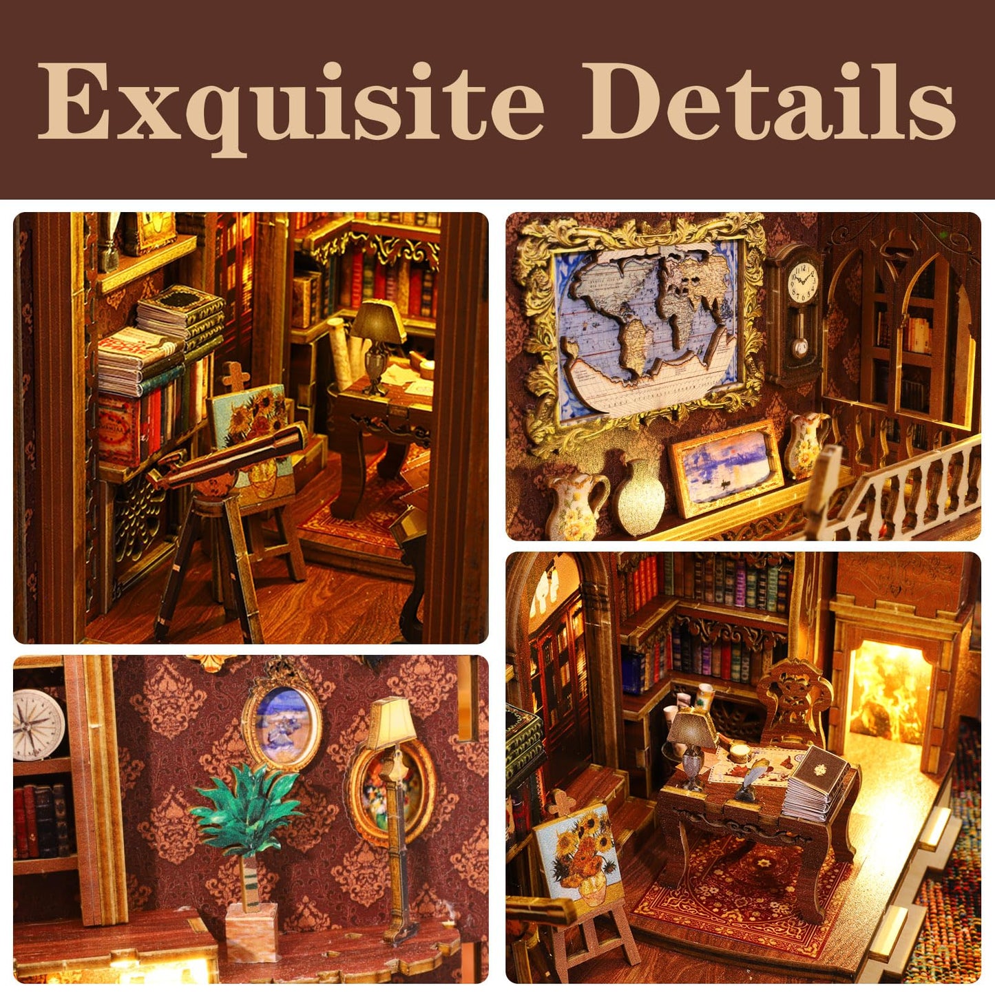 Book Nook Kit - Diy Miniature Model Wooden Dollhouse Booknook With Led Light & Music Box For Adults Teen, Building Tiny House Ki