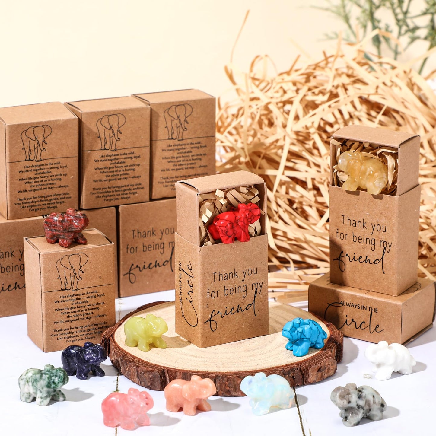LemonRoad 12 Sets Friendship Elephant Gifts for Women, Crystal Elephant Decor with Story Box for Best Friend Bestie Sisters Birt