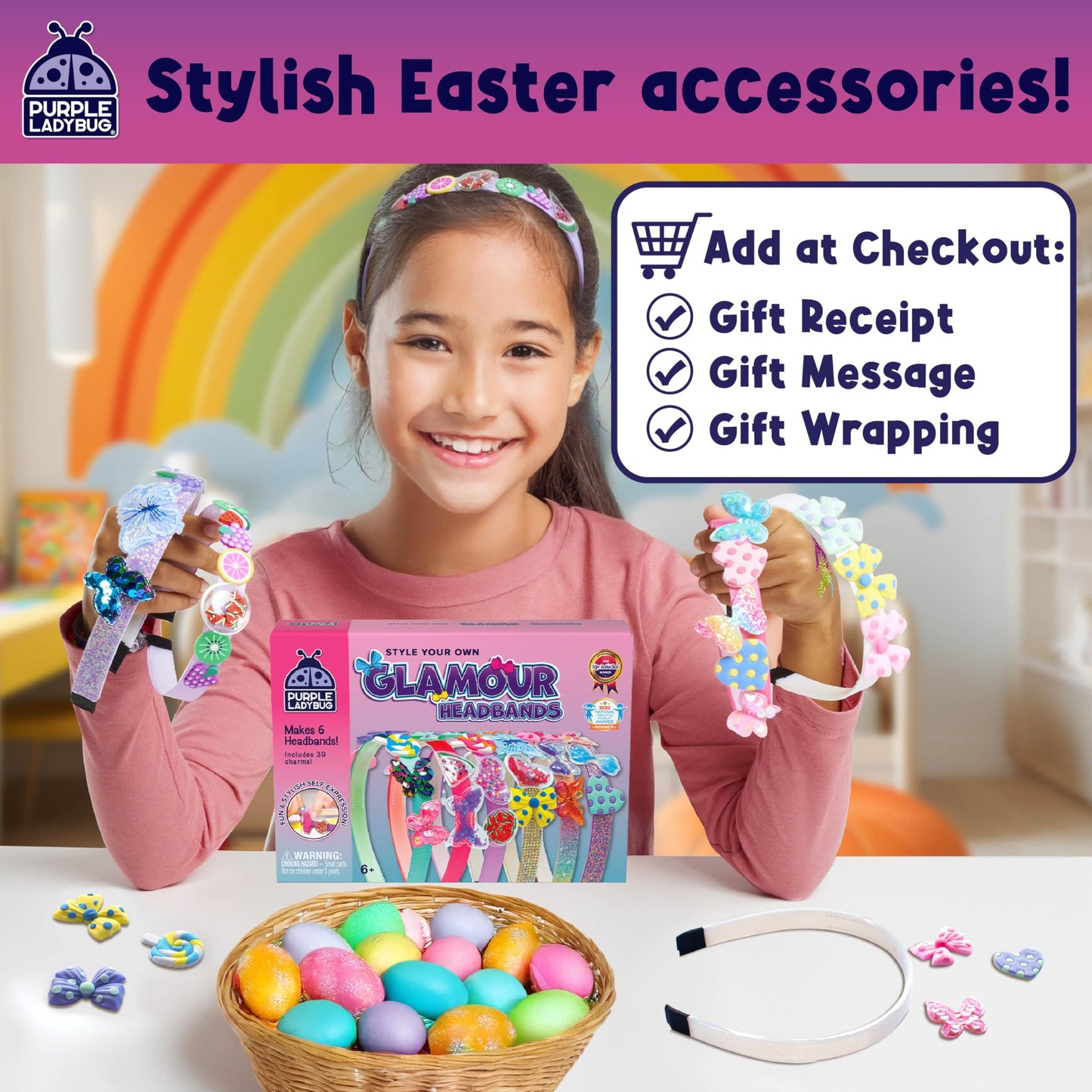 PURPLE LADYBUg Headband Making Kit - great gifts for girls 8-12 Years Old & girls Toys Age 6-8 - Arts and crafts for Kids Ages 8