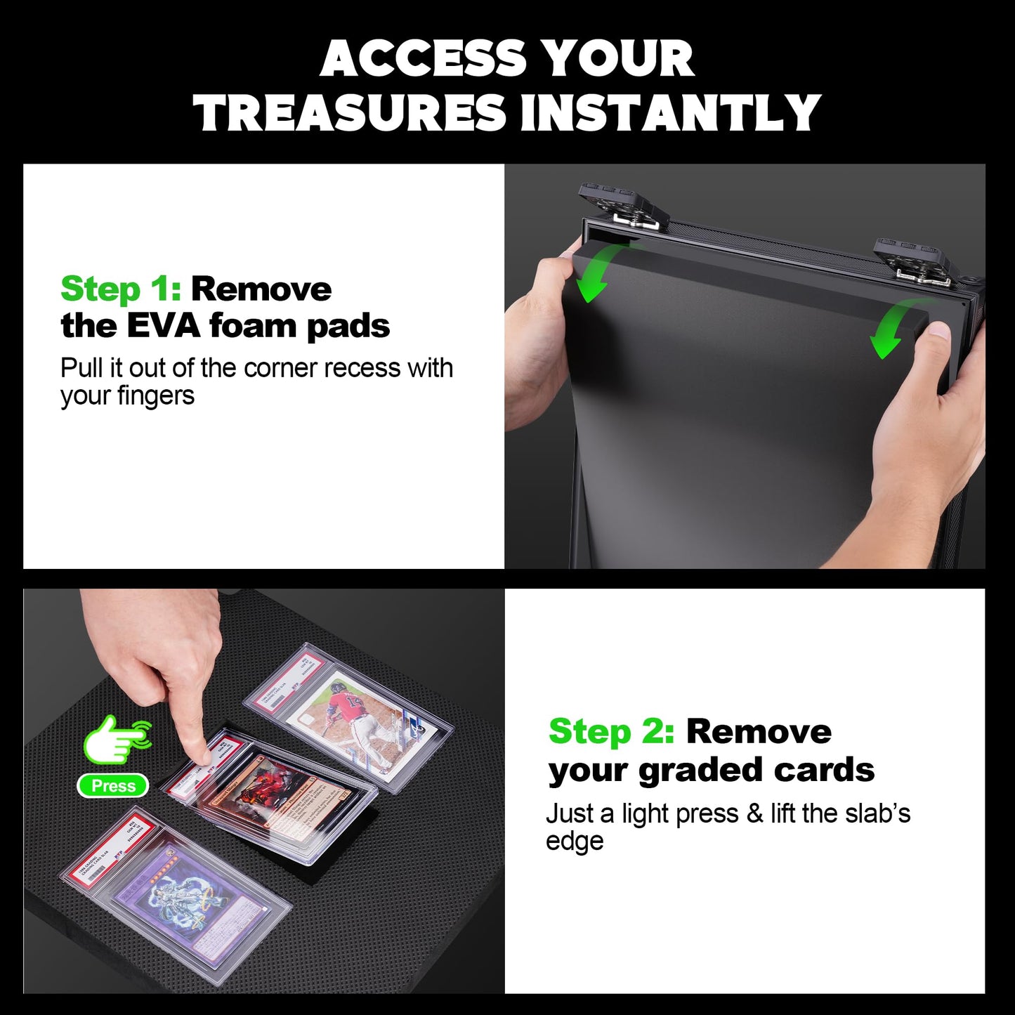 Kabinka Graded Card Storage Box with Display Window for PSA/CGC Holder  TSA Combination Lock Trading Deck Case for Sports Cards  Storage Slab Case with 6+2 EVA Dividers for MTG/TCGs(Black)