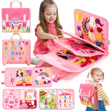 Hahaland Montessori Toys For Ages 2-4, Busy Board 1-4 Year Old Girl Birthday Gift 17 In 1 Preschool Learning Activities With 12 Life Skill, Number,Shape,Dressup,Animal,Figures,Baby Girl Easter Gifts