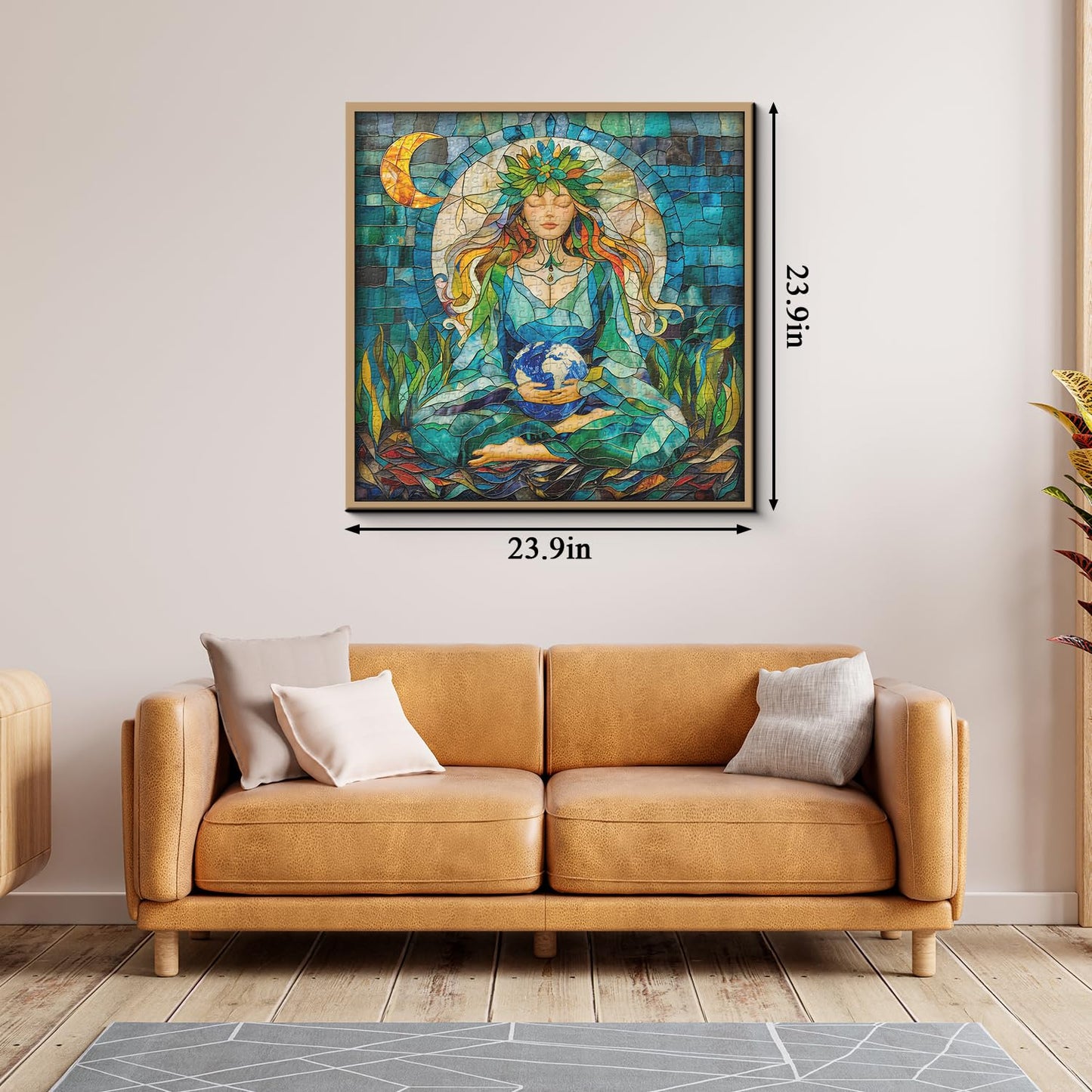 Stained Glass Mother Earth Puzzles For Adults 1000 Pieces, Nature Earth Plant Jigsaw Puzzles, Difficult Hard Mother Love Puzzle