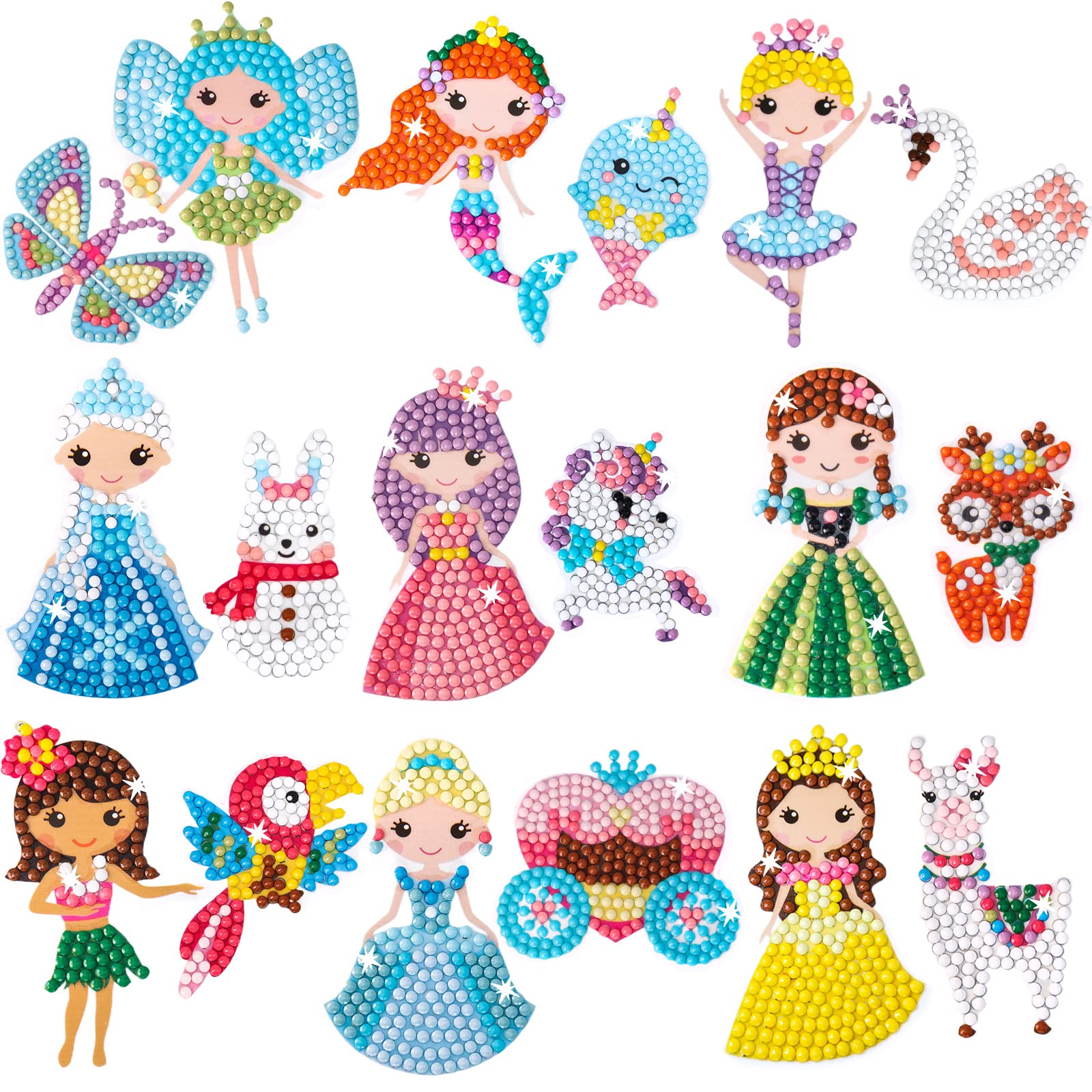 Cymbana Painting Diamond Kits For Kids 18 Pcs Princess And Their Buddy Gen Art Sticker For Kids Ages 6-8 8-12 Contains Unicorn,