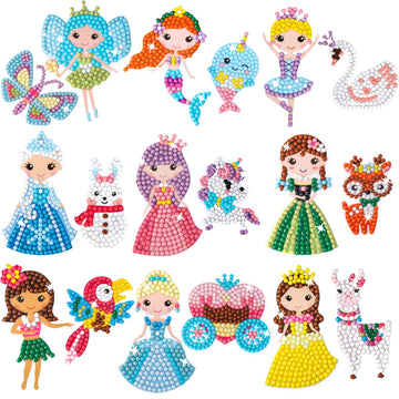 Cymbana Painting Diamond Kits For Kids 18 Pcs Princess And Their Buddy Gen Art Sticker For Kids Ages 6-8 8-12 Contains Unicorn,