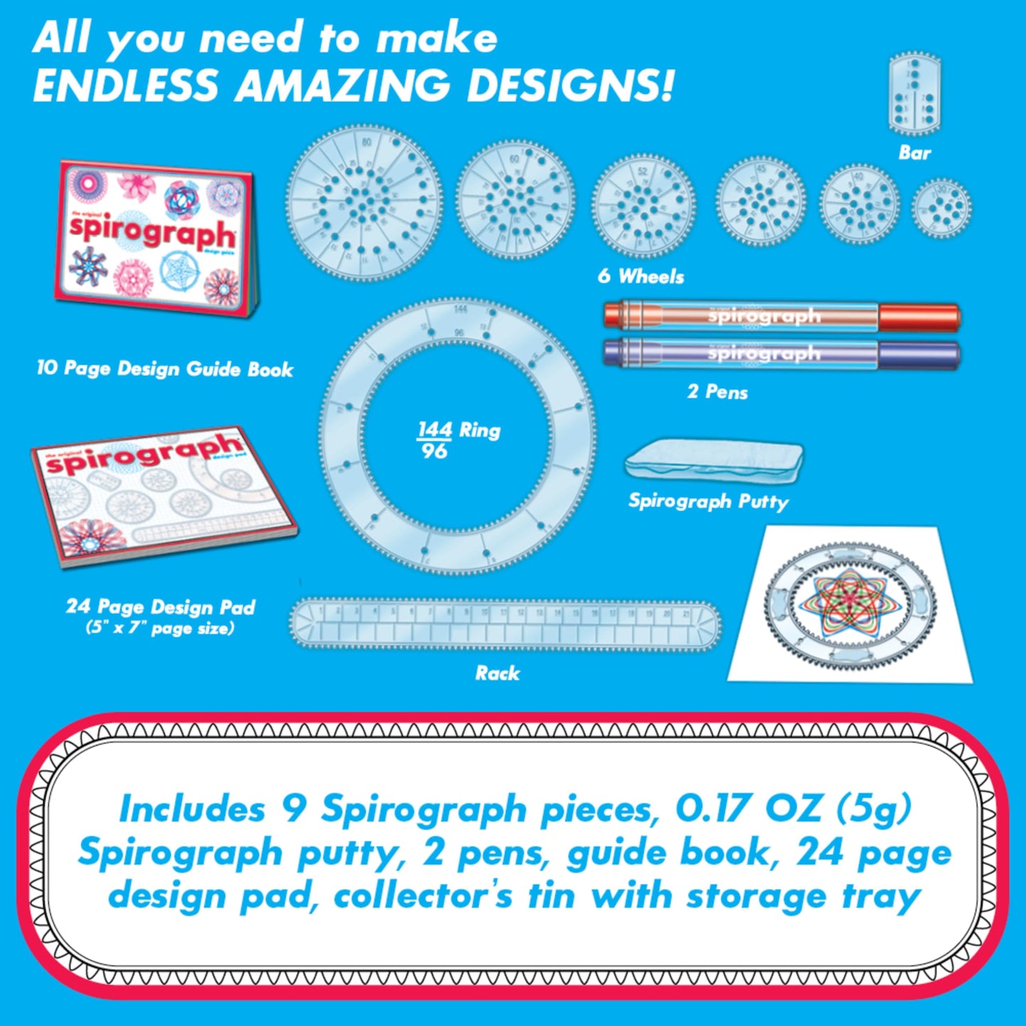 Spirograph Design Set Collectors Tin - Arts and Crafts, Kids Toys, Art Supplies, Craft Supplies, Drawing Kit, Spiral Art, Classi