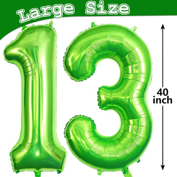 Green 13 Balloon Numbers, Large 13 Or 31 Foil Balloons, Big Number Balloons 40 Inch For 13Th / 31St Birthday Party And Anniversa