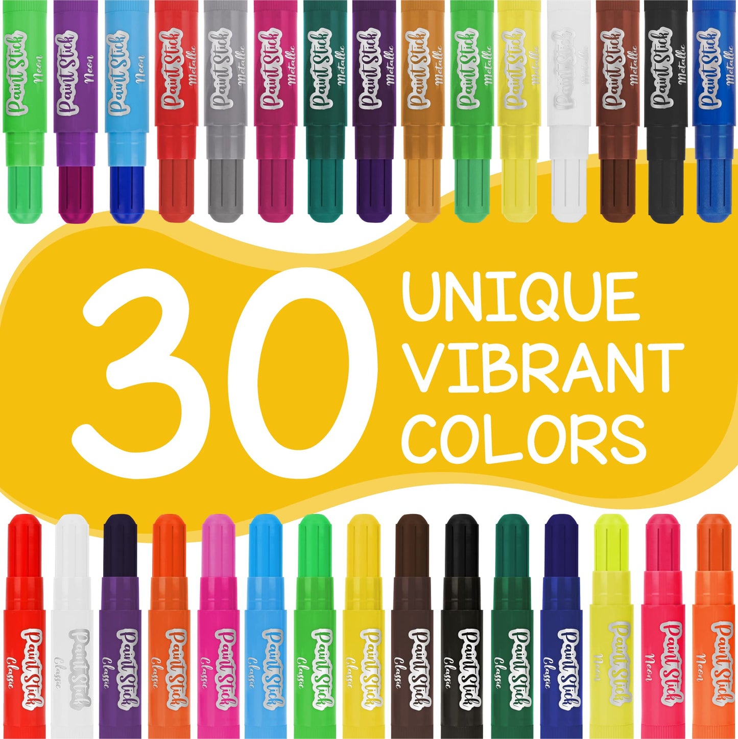 Tempera Paint for Kids and Toddlers - 30 Large Paint Sticks - Washable, Solid, Non Toxic, Mess free Paint Set - Arts and Crafts