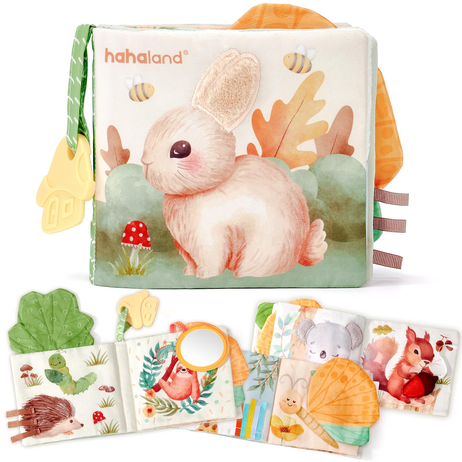 Hahaland Baby Books 0-6 Months, Tummy Time Sensory Baby Toys 6 To 12 Months Touch Feel Book Textured Crinkle Books Baby Shower G