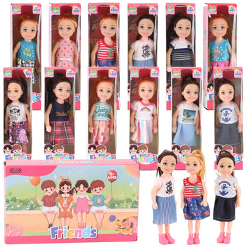 12 Pack: Little Girls Party Favors Dolls - 5'' Small Toddler Doll Toys Kids Miniature Figures Friends Bulk Bundle Play Set