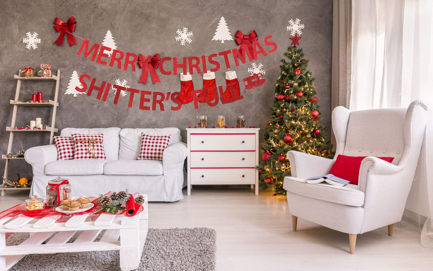 Merry Christmas Shitters Full Banner, Ugly Christmas Sweater Party Banner, Christmas Vacation Party Decorations Banner, Funny Ch