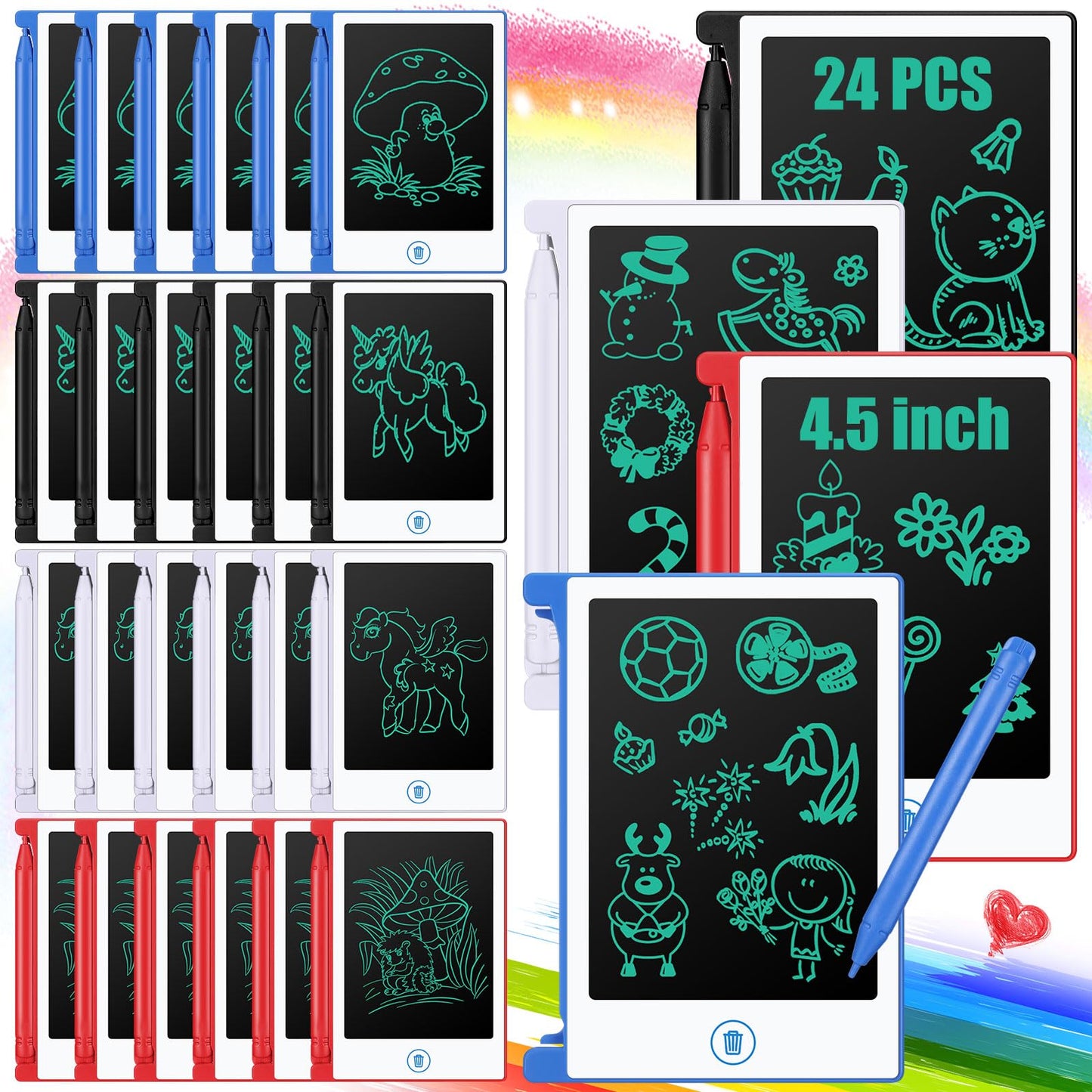 Zhehao 24 Pack LCD Mini Writing Tablet for Kids 4.5 Inch Doodle Board Bulk Erasable Reusable Electronic Drawing Pad Birthday Par