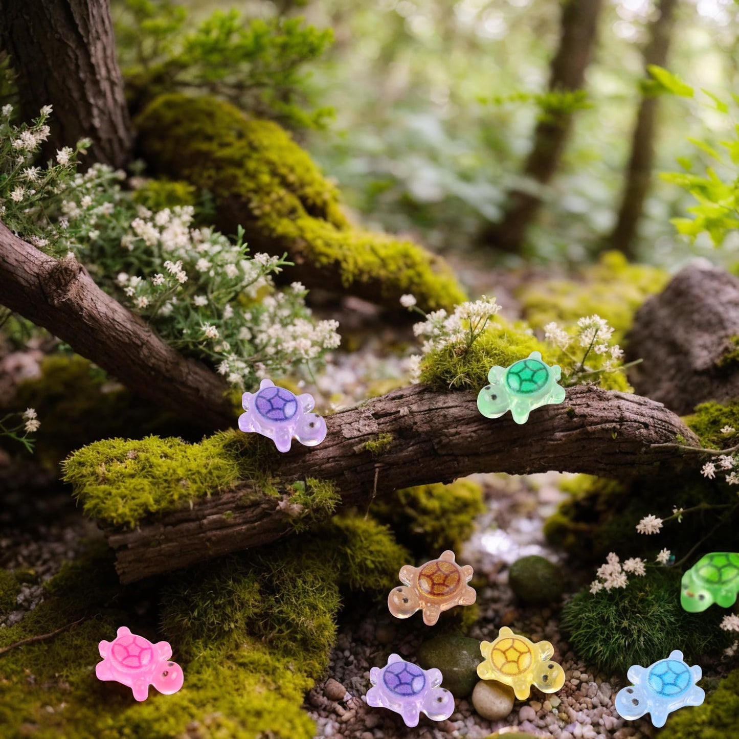 WOZADU 300 PCS Tiny Turtles for Crafts Luminous Mini Resin Turtles Dollhouse Miniatures Mini Animals for Fairy Garden Micro Landscaping Decoration