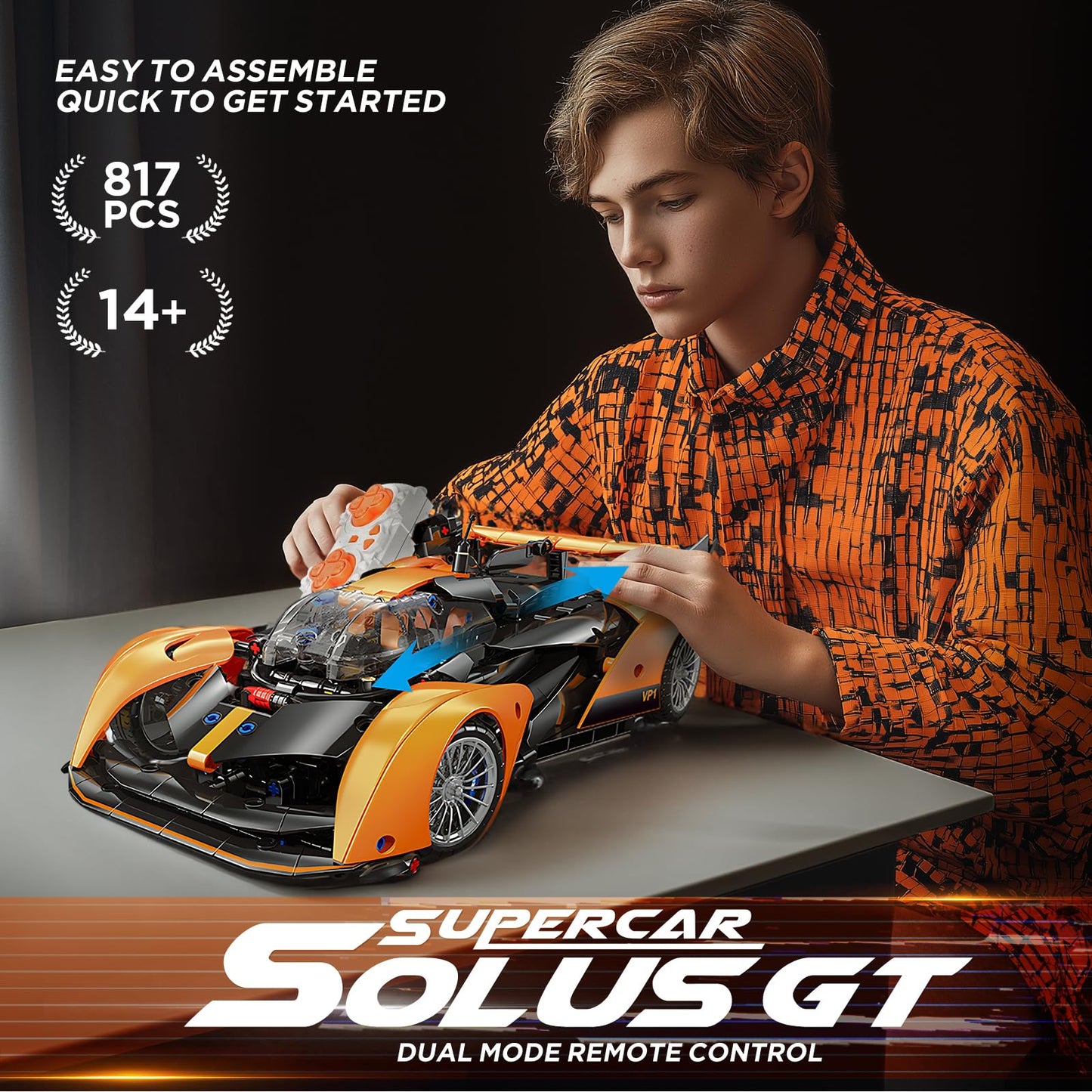 MOCBROPCS Remote Control Building Car, 1:14 Solus GT Construction Toy, Compatible with Technic Car, Collectible Gifts for 10-16