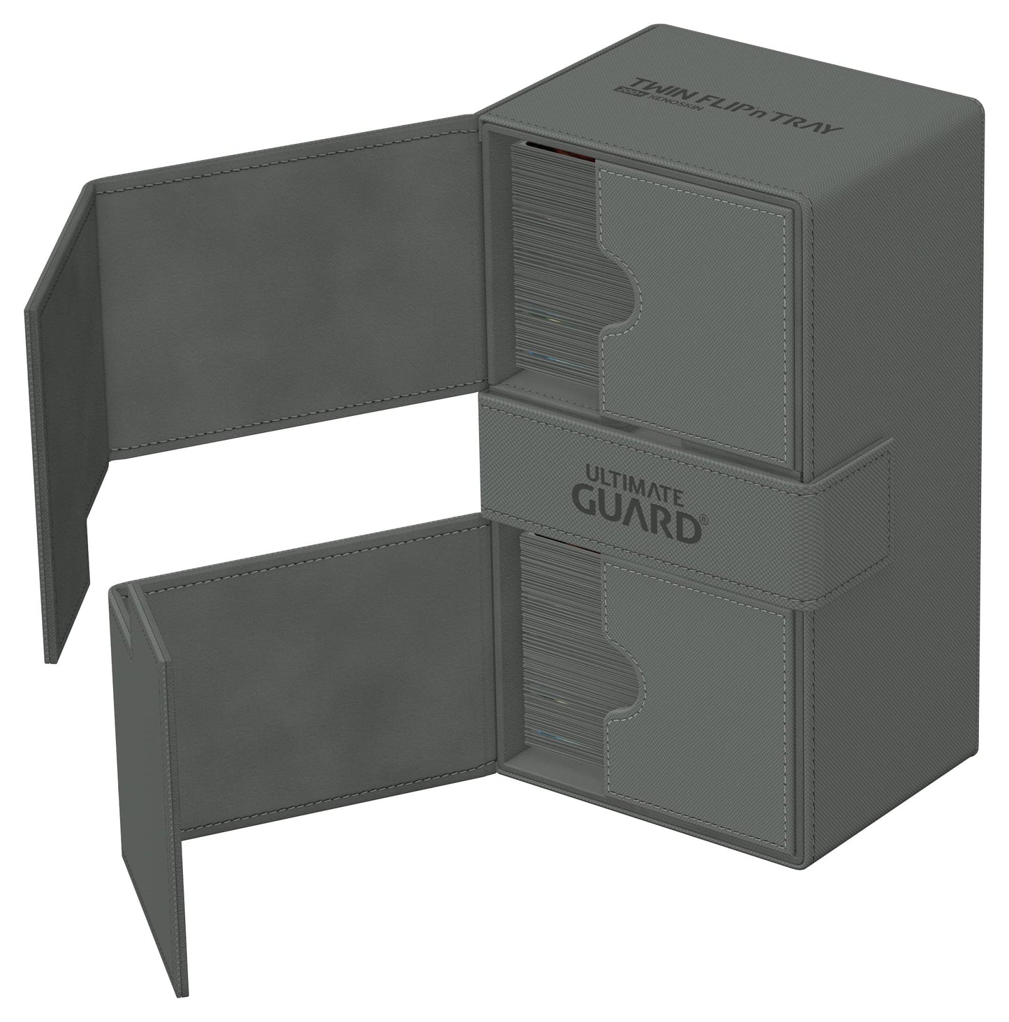 Ultimate Guard Twin Flip'N'Tray 200+, Deck Case For 200 Double-Sleeved Tcg Cards + Dice Tray, Grey, Independent Magnetic Closure & Microfiber Inner Lining