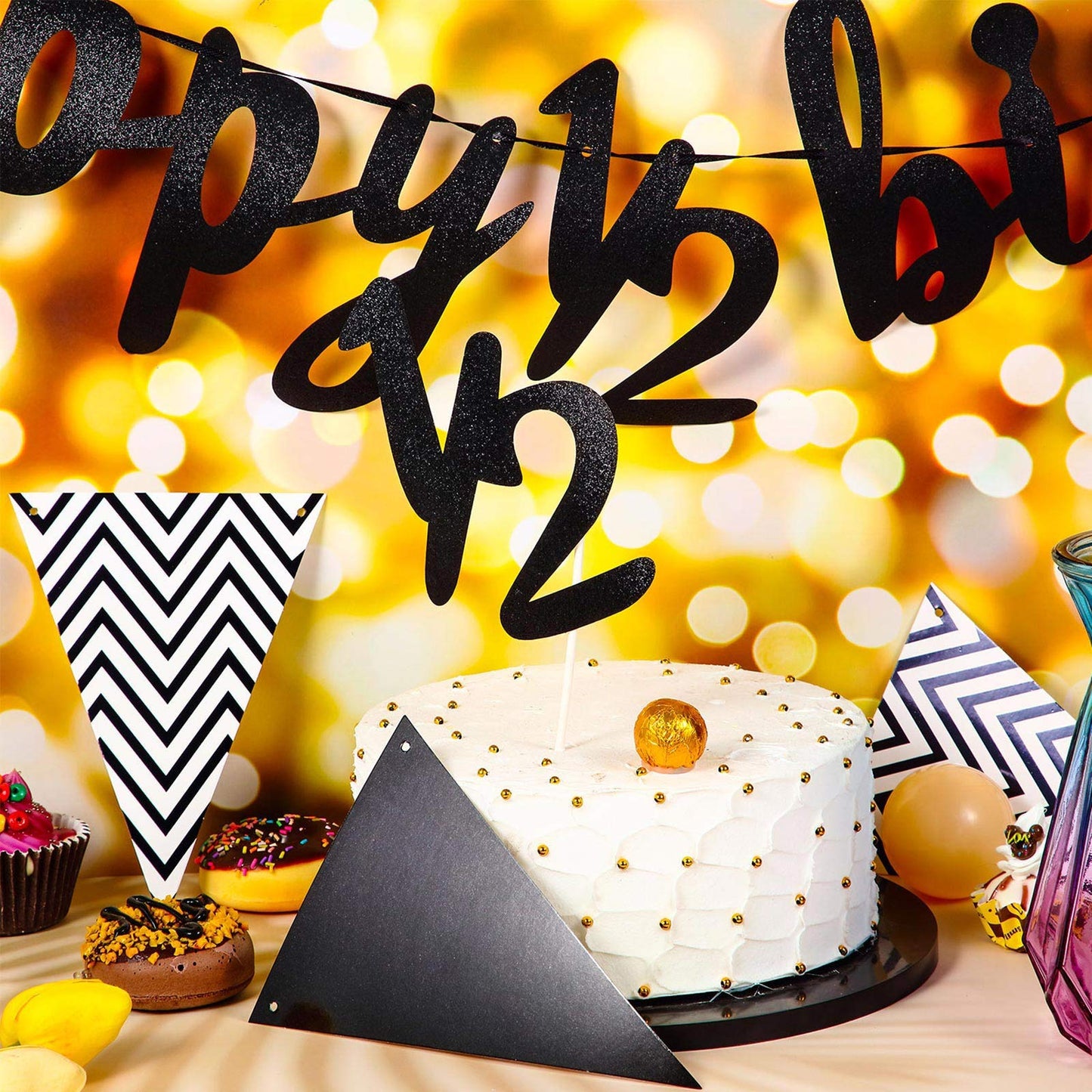 Boao Pre- Strung Half Birthday Decorations Set 6 Months Happy 1/2 Birthday Banner, Glitter 1/2 Half Year Cake Topper, Triangle F