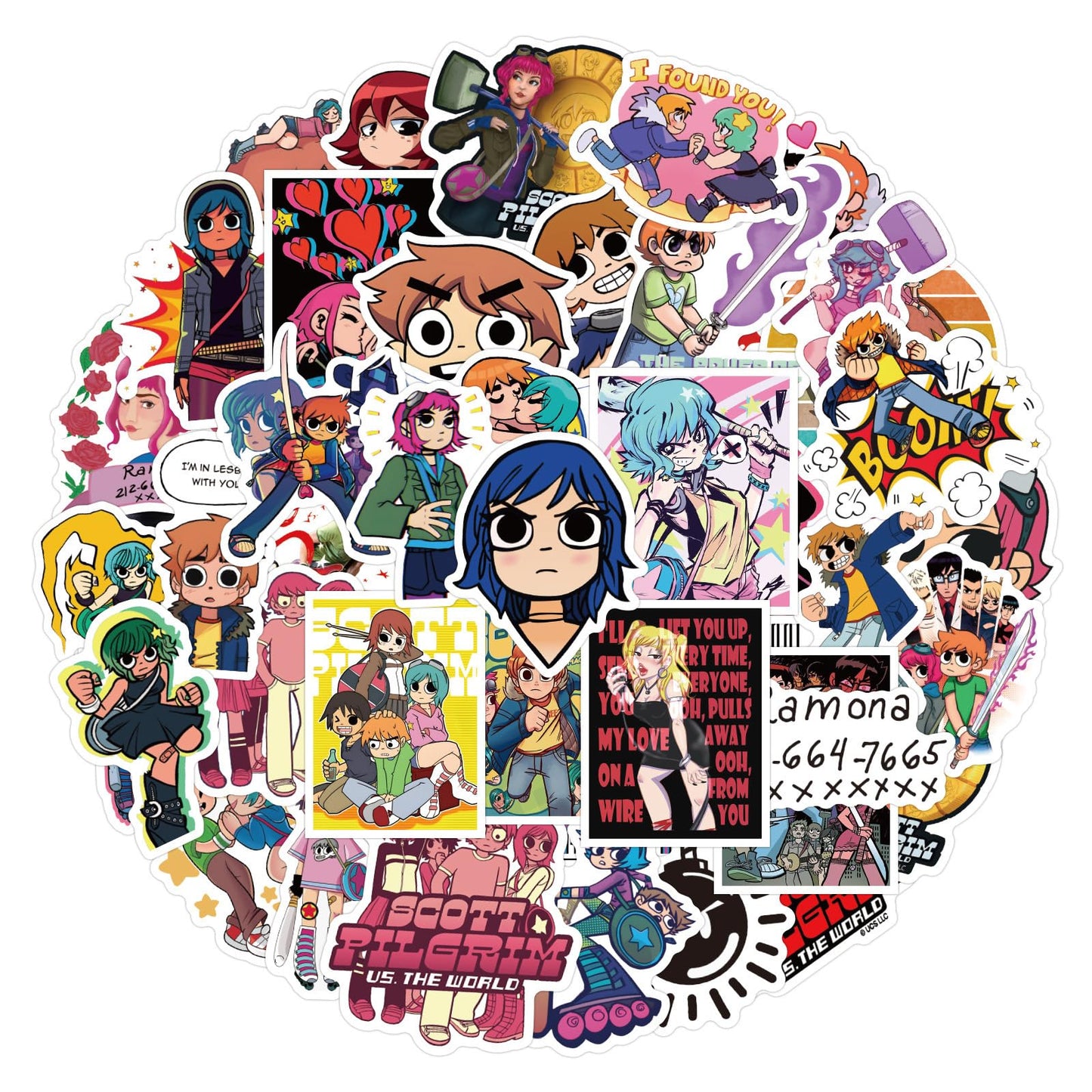 55 Pcs Scott Pilgrim Stickers Waterproof Vinyl Stickers For Water Bottles Laptop Skateboard Luggage Computer Stickers For Teens
