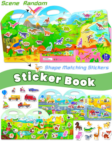 Walenced Jelly Reusable Sticker Book For Toddlers 2-4 Years, 3 Sets Stickers For Kids, Toddler Sticker Book Ages 1-3, 104 Pcs To