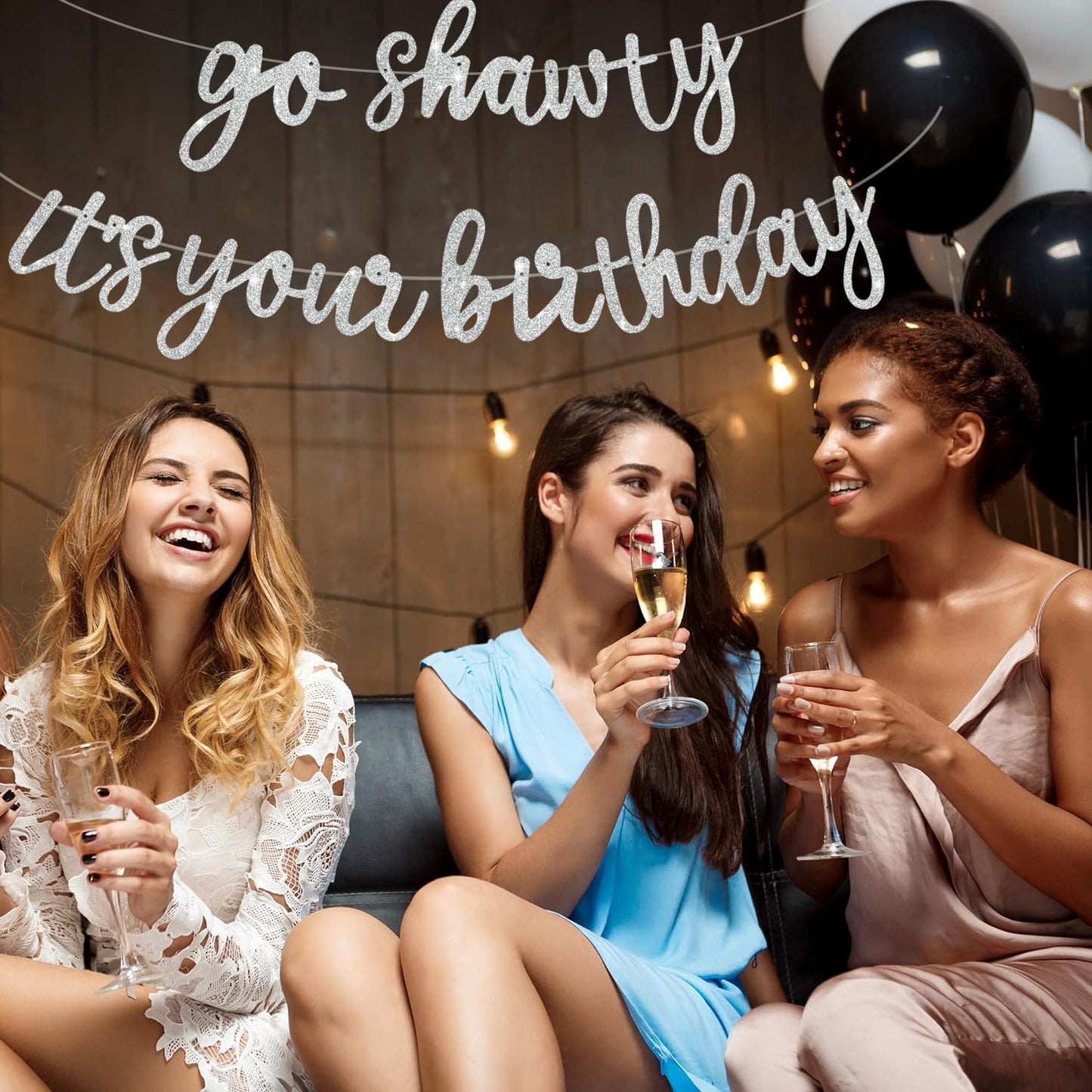 Beishida Silver Go Shawty It'S Your Birthday Banner - No Diy - Hip Hop Theme Glitter Happy Birthday Banner - Pre-Strung - Silver