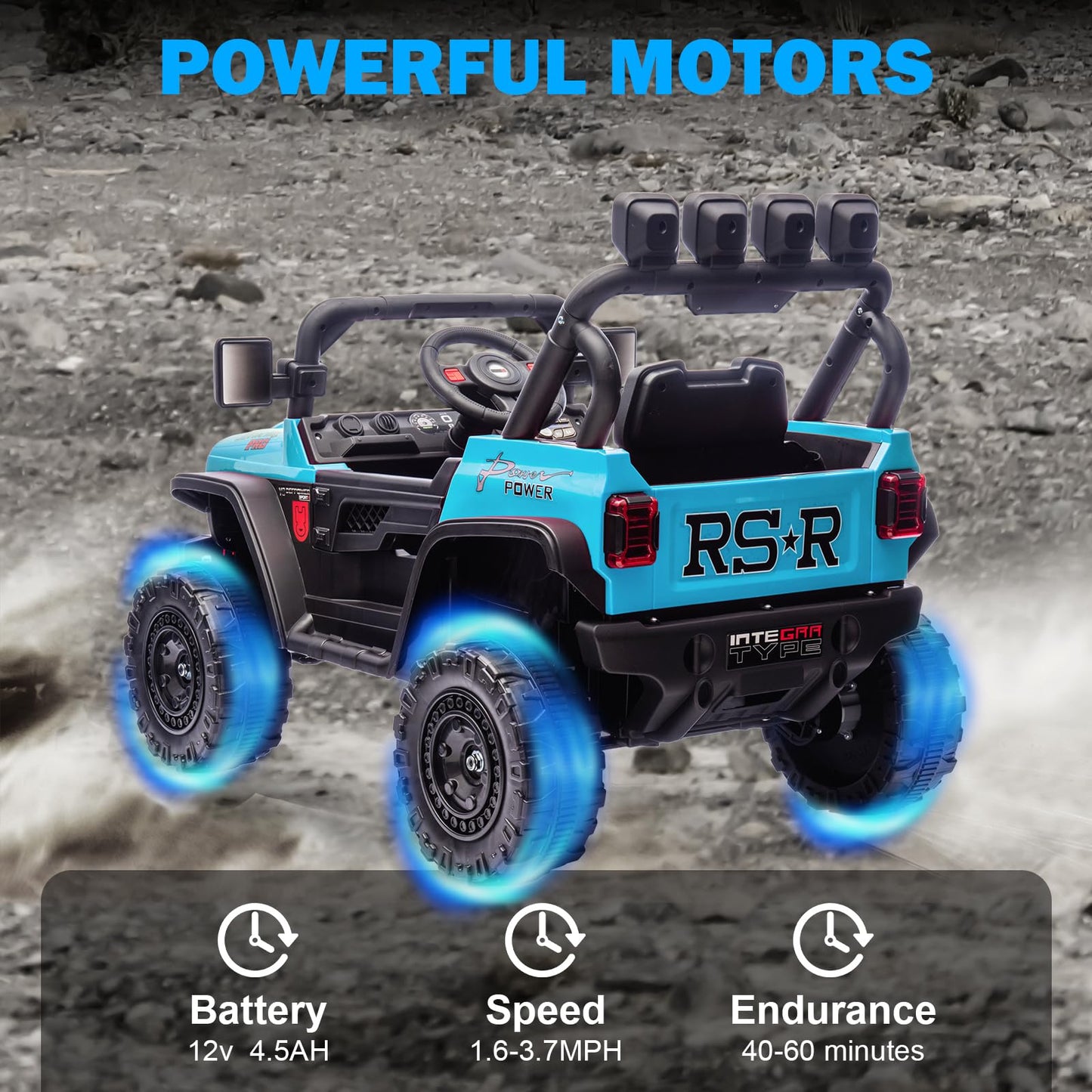 RunFast 12v Kids Ride on Car with Parent Remote Control Electric Ride on Toys for Kids 3-5 3.7mph Max Speed Battery Powered Large Seat with Safety Belt Aux Port Gift for Boy&Girl(Blue  12V)