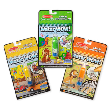Melissa & Doug On The Go Water Wow! Reusable Water-Reveal Activity Pads, 3-Pk, Vehicles, Animals, Safari, 36 Months To 72 Months